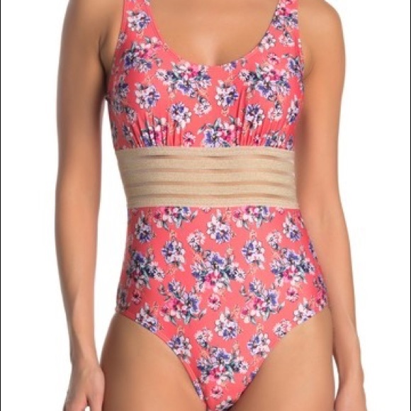 Nicole Miller Swimsuit L XL 12 14 16 18 Pink Blue - Picture 2 of 6